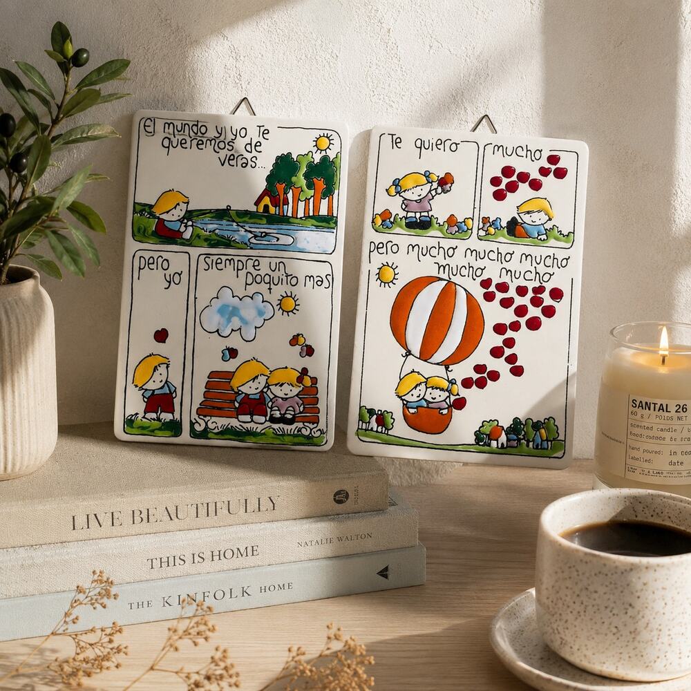 San Lorenzo Spanish Ceramic Wall Plaques Tiles Te Quiero Love Art Pair